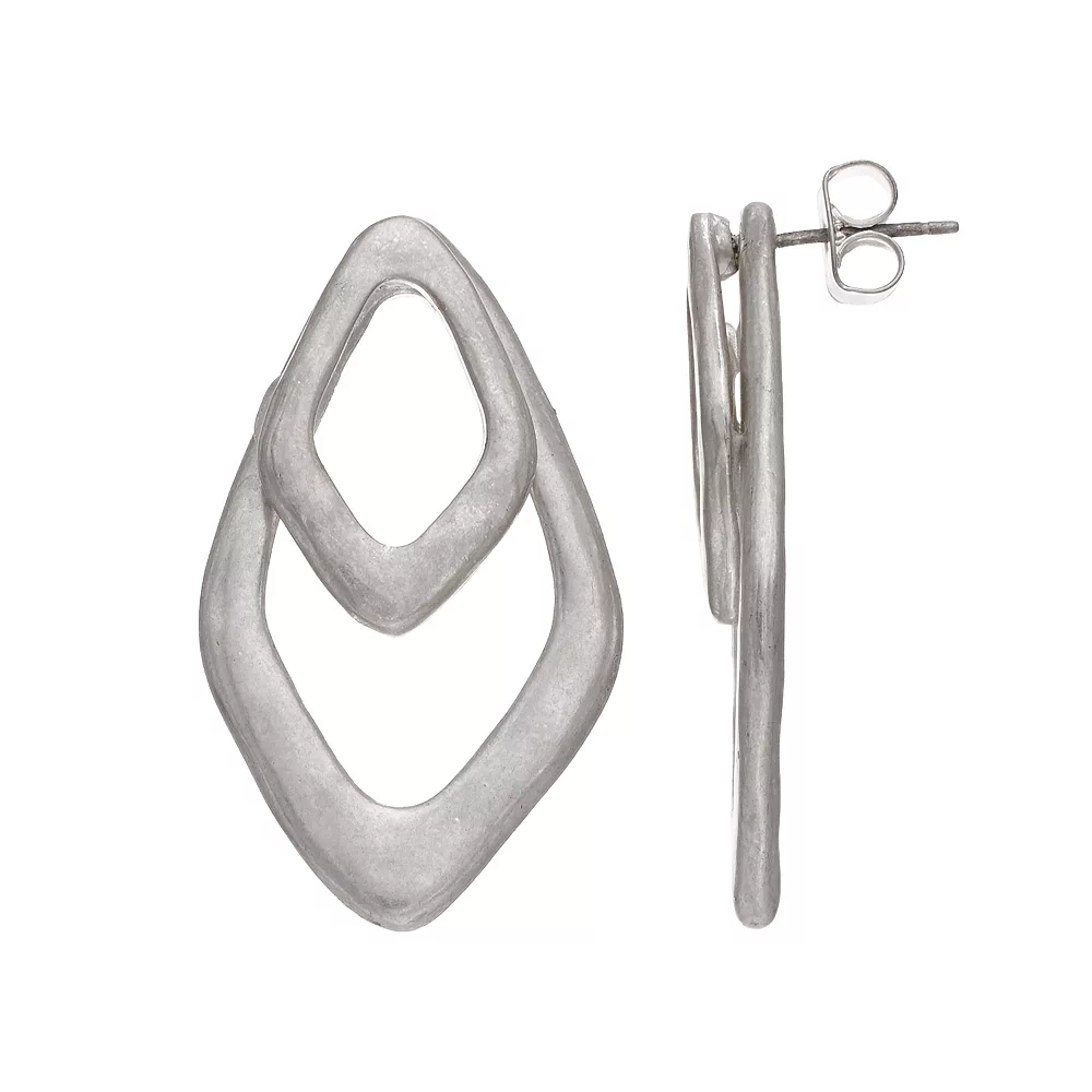 Bella Uno Two-Tone Double Diamond Shape Earrings 1 Bella Uno Two-Tone Double Diamond Shape Earrings