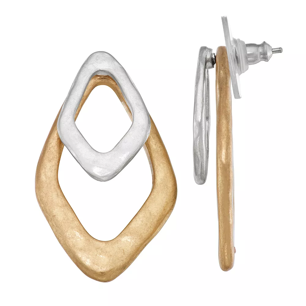 Bella Uno Two-Tone Double Diamond Shape Earrings 2 Bella Uno Two-Tone Double Diamond Shape Earrings - Image 2