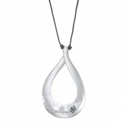 Women's Bella Uno Worn Silver Open Teardrop Necklace