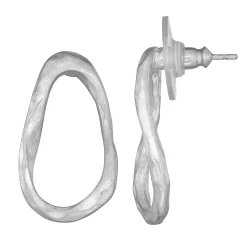 Women's Bella Uno Worn Silver Open Oval Earrings