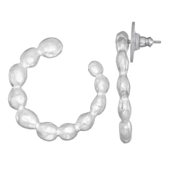 Women's Bella Uno Worn Silver Beaded Hoop Earring