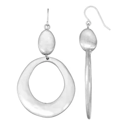 Bella Uno Worn Silver Open Circle Drop Earrings