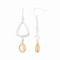 Bella Uno Metallic Open Triangle & Bead Double Drop Earrings