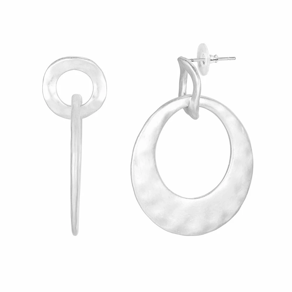 Bella Uno Silver Tone Orbital Door Knocker Hoop Earrings 1 Bella Uno Silver Tone Orbital Door Knocker Hoop Earrings