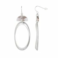 Bella Uno Silver Tone Acetate Oval Drop Earrings