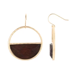 Bella Uno Gold Tone & Wood Half-Open Circle Drop Earrings