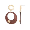 Bella Uno Gold Tone & Wood Double Circle Bee Drop Earrings