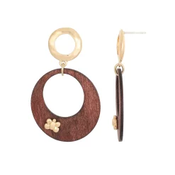 Bella Uno Gold Tone & Wood Double Circle Bee Drop Earrings