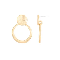 Bella Uno Gold Tone Hammered Open Circle Drop Earrings