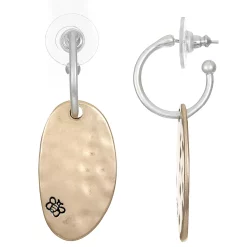 Bella Uno Two Tone Hoop & Oval Drop Earrings