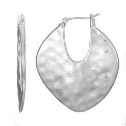 Bella Uno Silver Tone Hammered Disc Earrings
