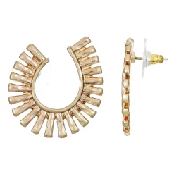 Bella Uno Gold Tone Feathered Front Hoop Earrings