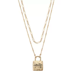 Bella Uno Gold Tone Padlock Unity Double Necklace