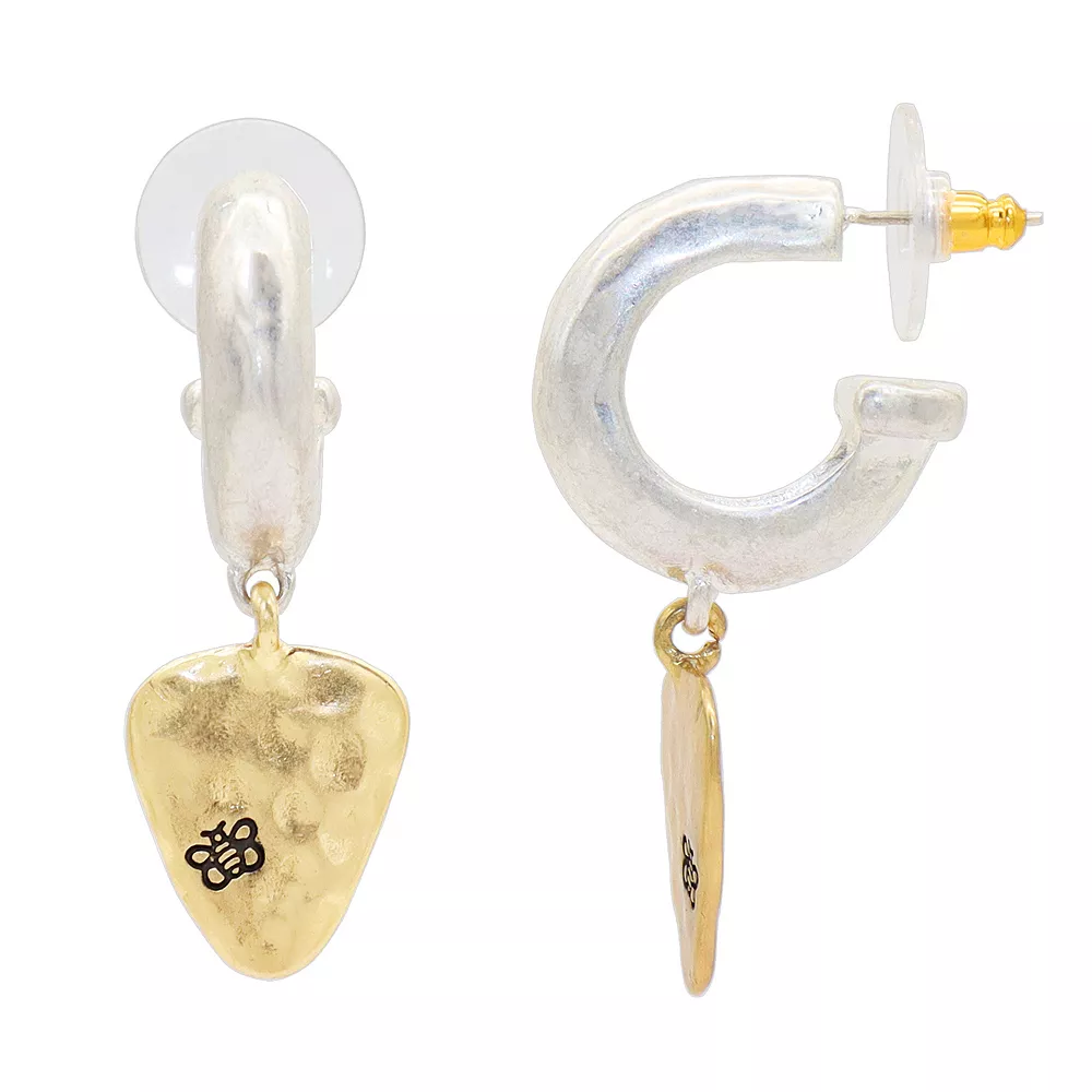 Bella Uno Zinc Two Tone Hoop Charm Dangle Earrings 1 Bella Uno Zinc Two Tone Hoop Charm Dangle Earrings