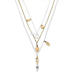 Bella Uno Zinc Two Tone Long Layered Chain Statement Necklace