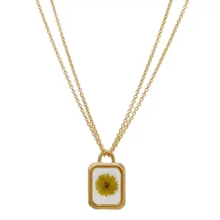 Bella Uno Gold Tone Genuine Pressed Yellow Flower Pendant Necklace