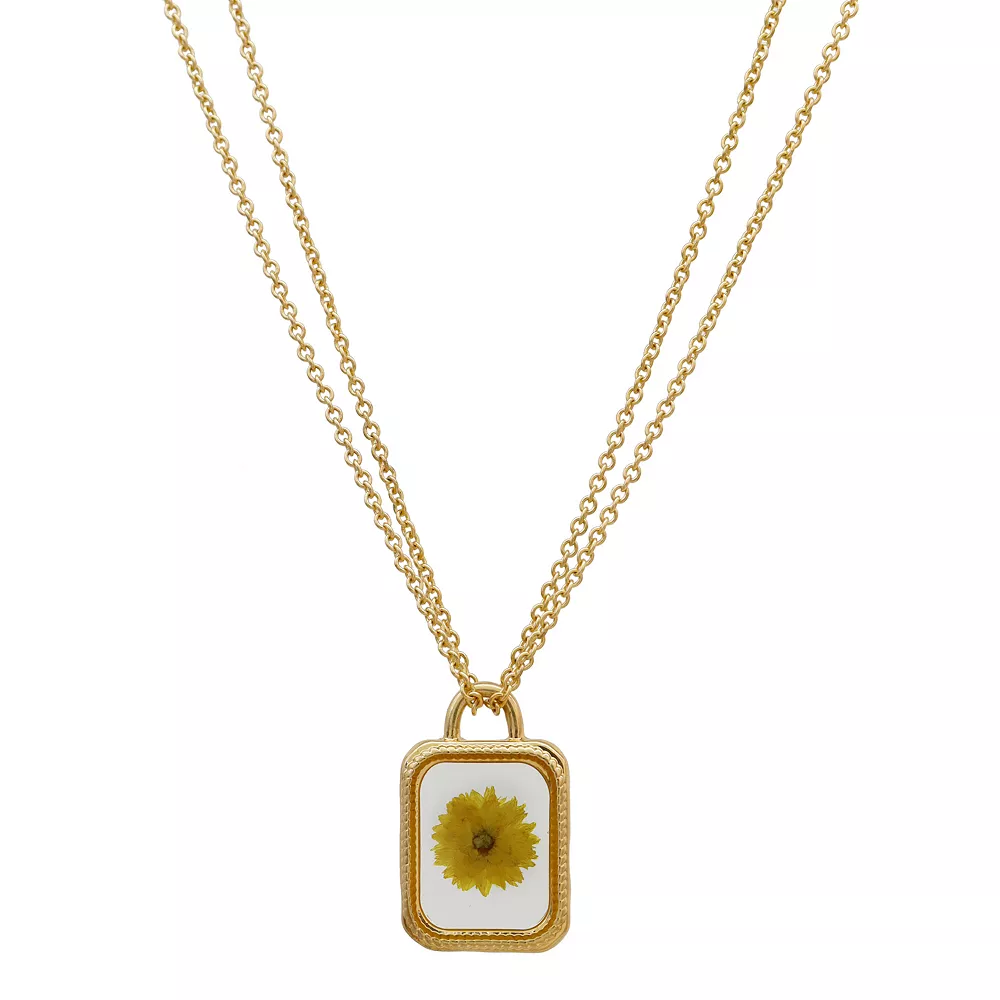 Bella Uno Gold Tone Genuine Pressed Yellow Flower Pendant Necklace 1 Bella Uno Gold Tone Genuine Pressed Yellow Flower Pendant Necklace