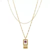 Bella Uno Gold Tone Genuine Pressed Purple Flower Layered Pendant Necklace