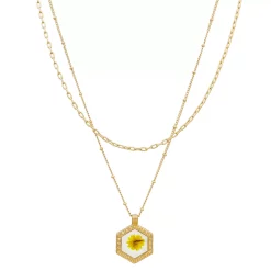 Bella Uno Gold Tone Pressed Yellow Genuine Flower Layered Pendant Necklace